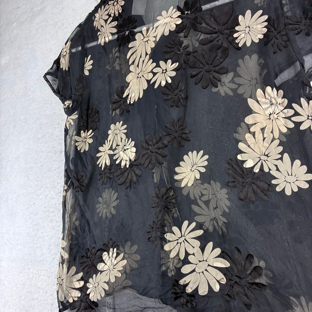 Vintage Liz Claiborne Sheer Button Up Blouse Women's 4 Black Floral Career Silk - Picture 2 of 7